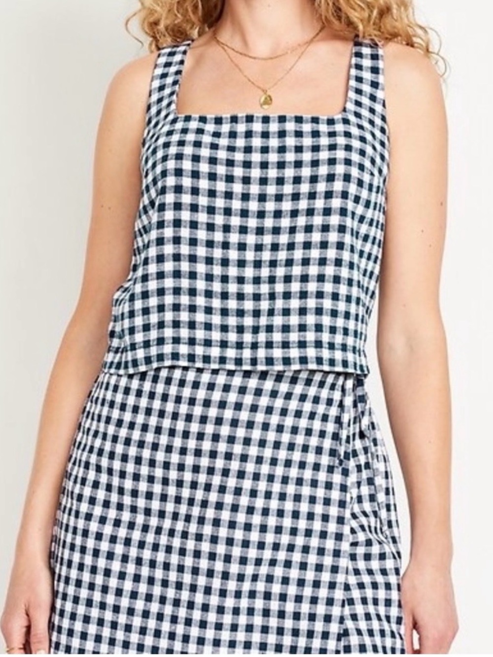 Old Navy Linen Skort and Tank Top Matching Set - Gingham Navy and White Plaid
